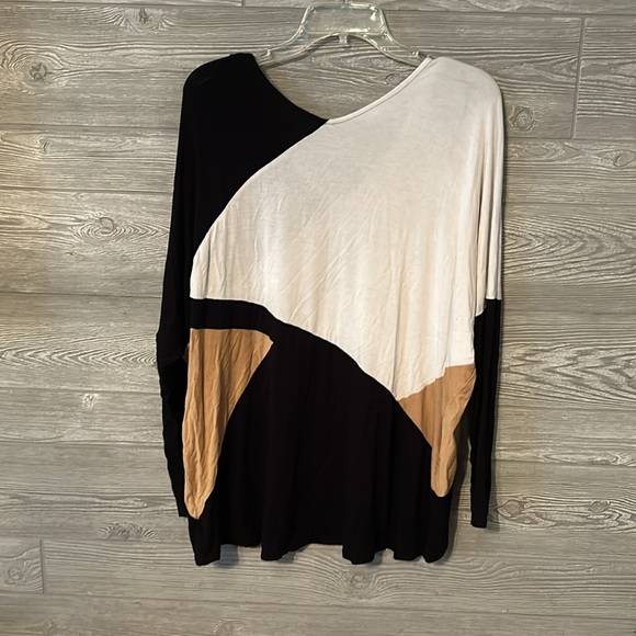 Dana Bachman Tunic Top - Block Tan white Black Dolman Sleeve Long Lined Sz XL - Picture 3 of 4